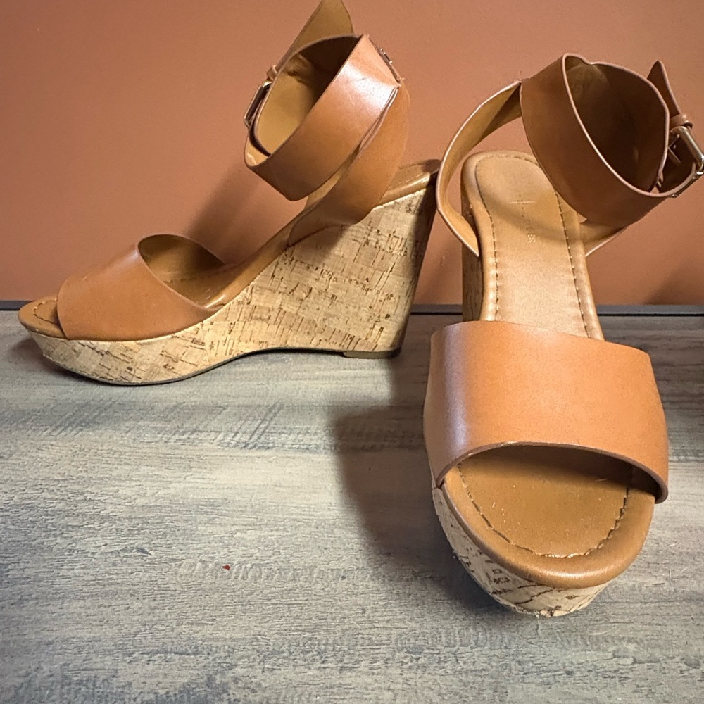 Tommy Hilfiger Tan Cork Wedge Sandals with Ankle Strap
